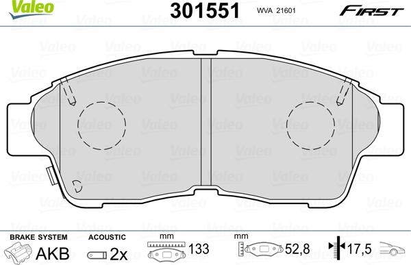 VALEO 301551 - Гальмівні колодки, дискові гальма autozip.com.ua