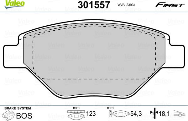 Valeo 301557 - Гальмівні колодки, дискові гальма autozip.com.ua