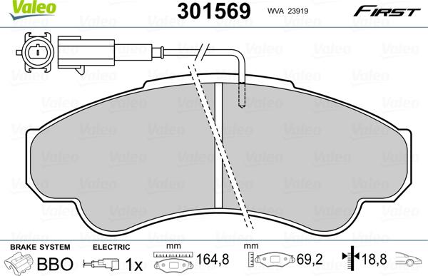 VALEO 301569 - Гальмівні колодки, дискові гальма autozip.com.ua