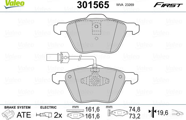 Valeo 301565 - Гальмівні колодки, дискові гальма autozip.com.ua