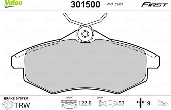 VALEO 301500 - Гальмівні колодки, дискові гальма autozip.com.ua