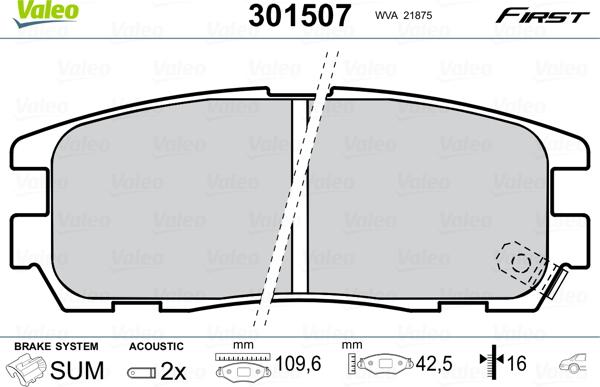 Valeo 301507 - Гальмівні колодки, дискові гальма autozip.com.ua