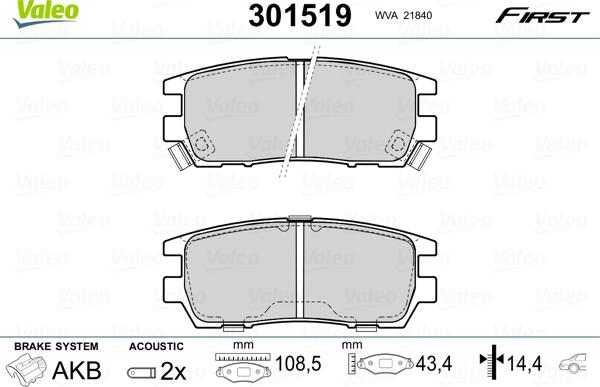 VALEO 301519 - Гальмівні колодки, дискові гальма autozip.com.ua