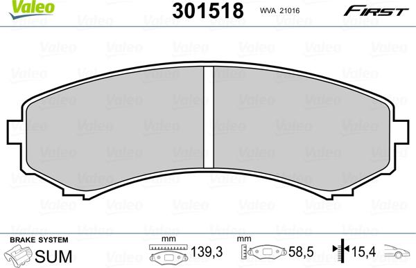 VALEO 301518 - Гальмівні колодки, дискові гальма autozip.com.ua
