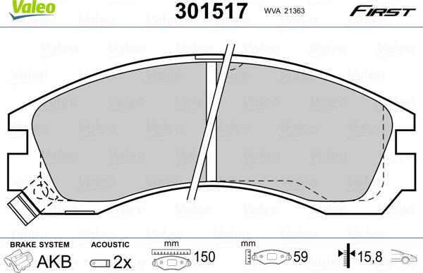VALEO 301517 - Гальмівні колодки, дискові гальма autozip.com.ua
