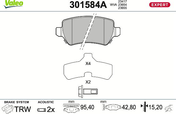 VALEO 301584A - Гальмівні колодки, дискові гальма autozip.com.ua