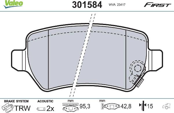 VALEO 301584 - Гальмівні колодки, дискові гальма autozip.com.ua