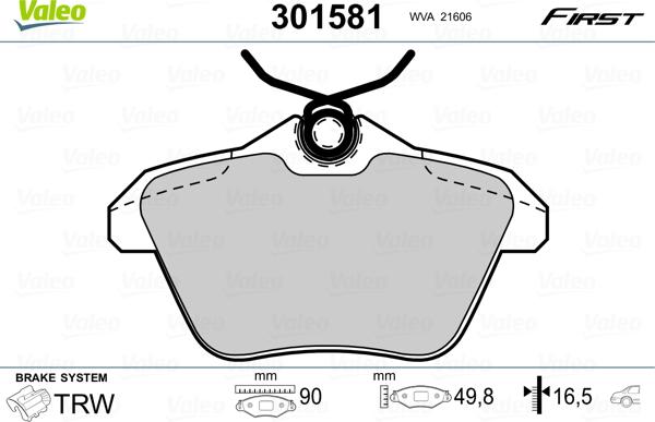 VALEO 301581 - Гальмівні колодки, дискові гальма autozip.com.ua