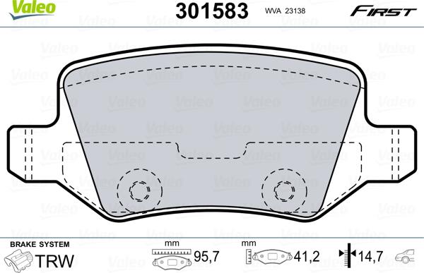 Valeo 301583 - Гальмівні колодки, дискові гальма autozip.com.ua