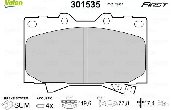 VALEO 301535 - Гальмівні колодки, дискові гальма autozip.com.ua