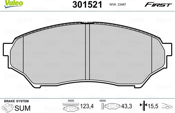 Valeo 301521 - Гальмівні колодки, дискові гальма autozip.com.ua