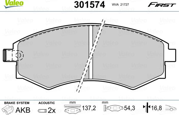 VALEO 301574 - Гальмівні колодки, дискові гальма autozip.com.ua