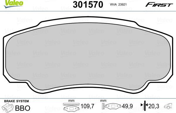 VALEO 301570 - Гальмівні колодки, дискові гальма autozip.com.ua