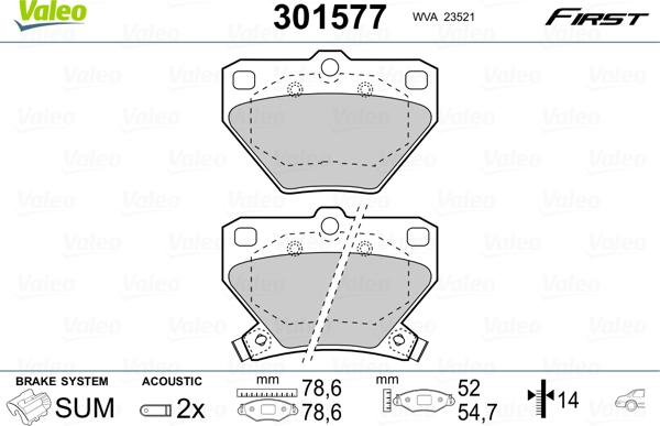 VALEO 301577 - Гальмівні колодки, дискові гальма autozip.com.ua