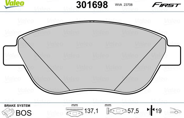 Valeo 301698 - Гальмівні колодки, дискові гальма autozip.com.ua