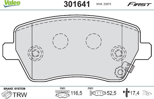 VALEO 301641 - Гальмівні колодки, дискові гальма autozip.com.ua