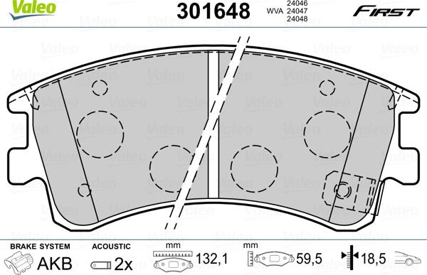 Valeo 301648 - Гальмівні колодки, дискові гальма autozip.com.ua