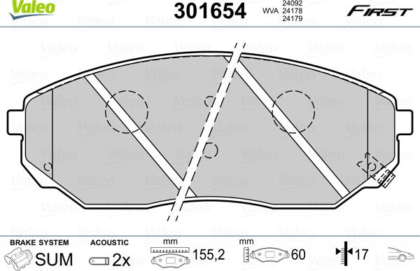 Valeo 301654 - Гальмівні колодки, дискові гальма autozip.com.ua