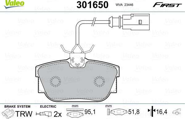 Valeo 301650 - Гальмівні колодки, дискові гальма autozip.com.ua