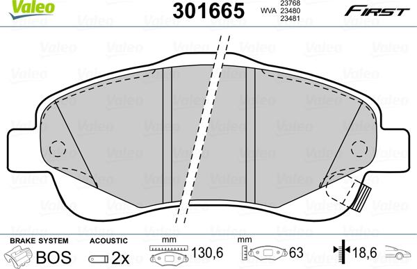 Valeo 301665 - Гальмівні колодки, дискові гальма autozip.com.ua