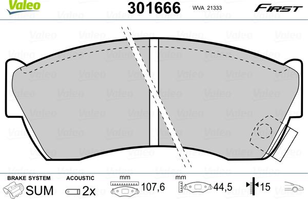 VALEO 301666 - Гальмівні колодки, дискові гальма autozip.com.ua