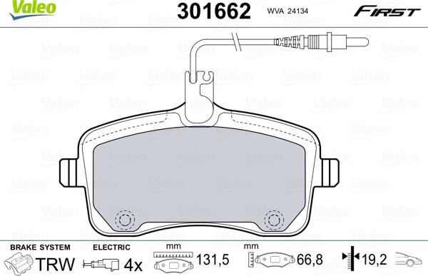 VALEO 301662 - Гальмівні колодки, дискові гальма autozip.com.ua
