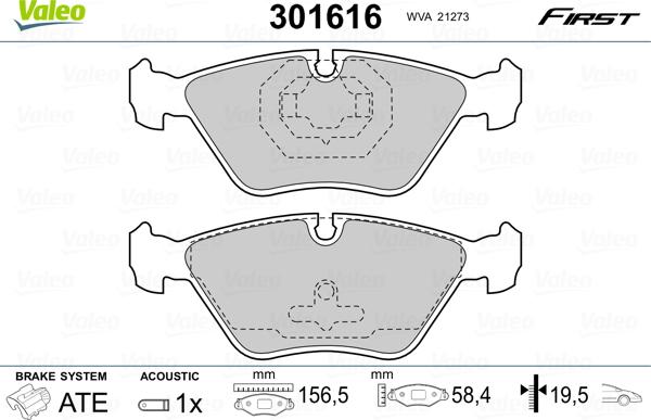 VALEO 301616 - Гальмівні колодки, дискові гальма autozip.com.ua
