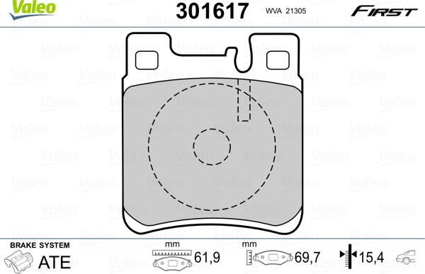 VALEO 301617 - Гальмівні колодки, дискові гальма autozip.com.ua