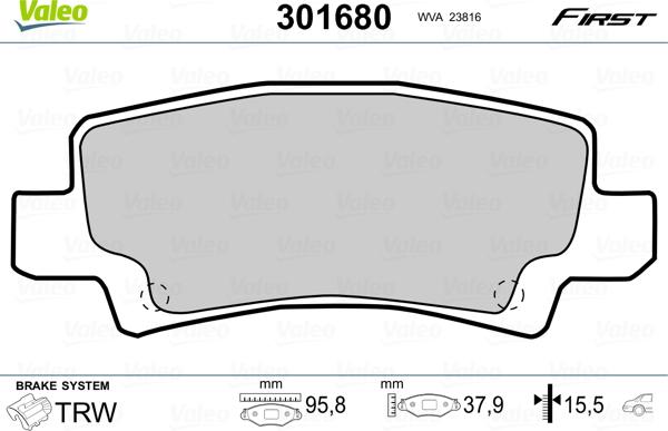 Valeo 301680 - Гальмівні колодки, дискові гальма autozip.com.ua