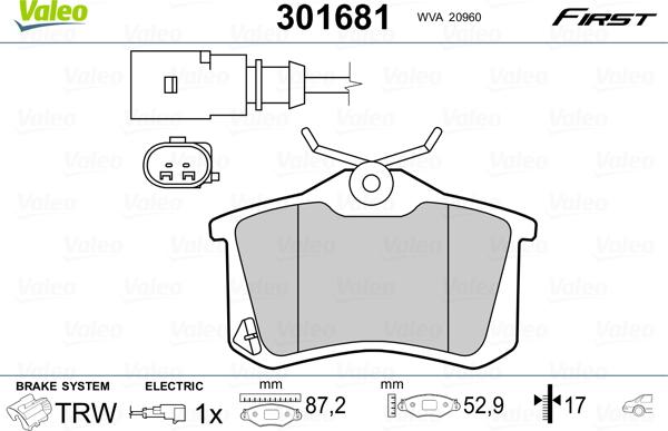 Valeo 301681 - Гальмівні колодки, дискові гальма autozip.com.ua