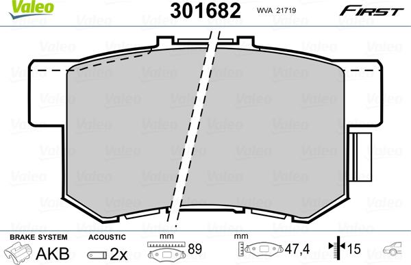 VALEO 301682 - Гальмівні колодки, дискові гальма autozip.com.ua