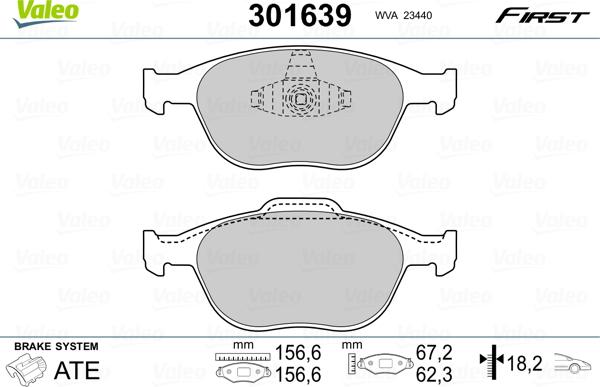 Valeo 301639 - Гальмівні колодки, дискові гальма autozip.com.ua