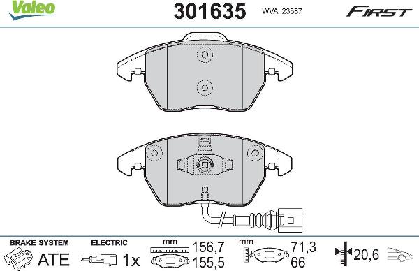 VALEO 301635 - Гальмівні колодки, дискові гальма autozip.com.ua