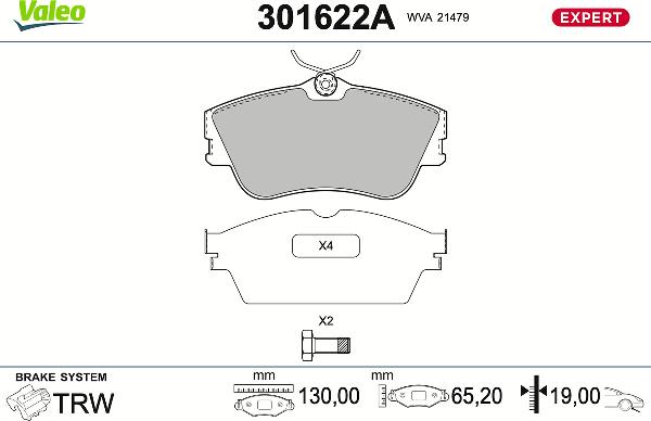 VALEO 301622A - Гальмівні колодки, дискові гальма autozip.com.ua