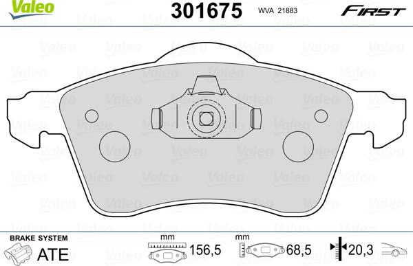 Valeo 301675 - Гальмівні колодки, дискові гальма autozip.com.ua