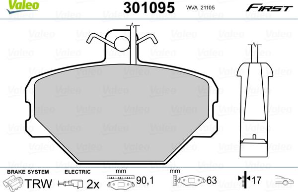 VALEO 301095 - Гальмівні колодки, дискові гальма autozip.com.ua