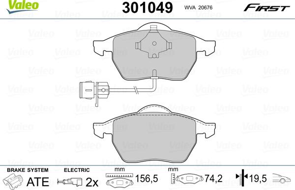 VALEO 301049 - Гальмівні колодки, дискові гальма autozip.com.ua