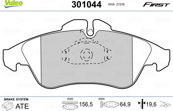 Valeo 301044 - Гальмівні колодки, дискові гальма autozip.com.ua