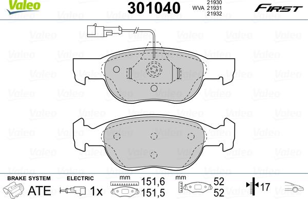 Valeo 301040 - Гальмівні колодки, дискові гальма autozip.com.ua