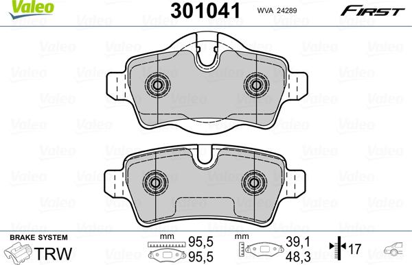 VALEO 301041 - Гальмівні колодки, дискові гальма autozip.com.ua
