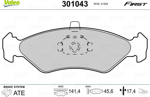 Valeo 301043 - Гальмівні колодки, дискові гальма autozip.com.ua