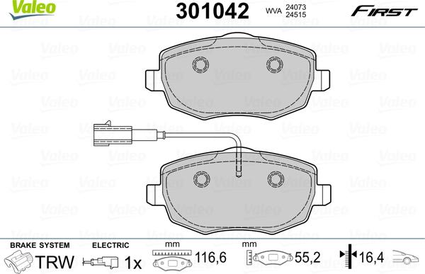 Valeo 301042 - Гальмівні колодки, дискові гальма autozip.com.ua