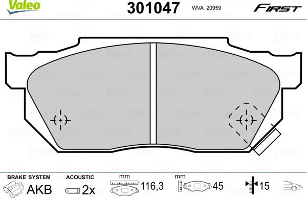 VALEO 301047 - Гальмівні колодки, дискові гальма autozip.com.ua