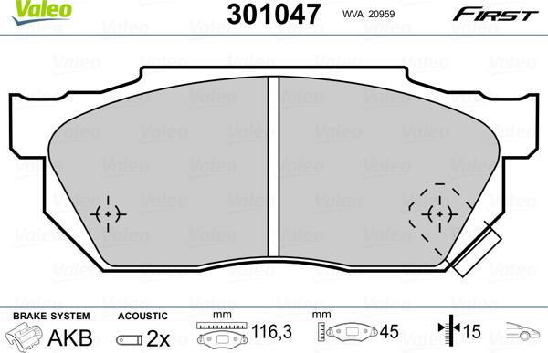 Valeo 301047 - Гальмівні колодки, дискові гальма autozip.com.ua