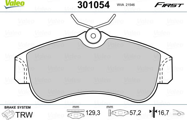 VALEO 301054 - Гальмівні колодки, дискові гальма autozip.com.ua
