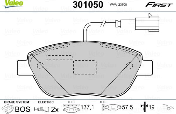VALEO 301050 - Гальмівні колодки, дискові гальма autozip.com.ua