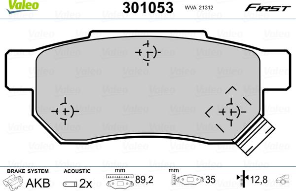 VALEO 301053 - Гальмівні колодки, дискові гальма autozip.com.ua