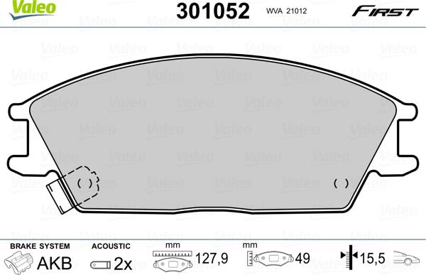 VALEO 301052 - Гальмівні колодки, дискові гальма autozip.com.ua