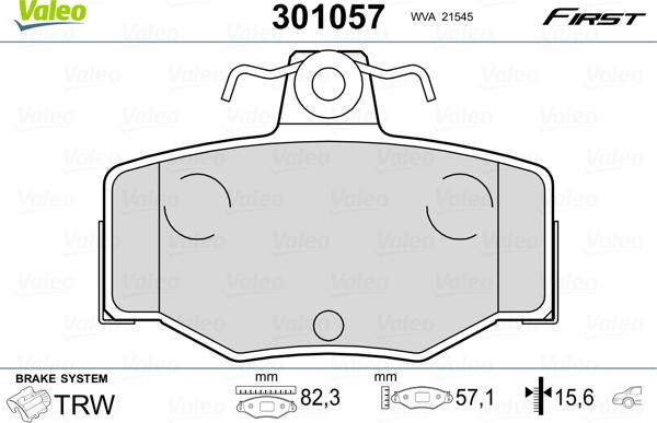 Valeo 301057 - Гальмівні колодки, дискові гальма autozip.com.ua