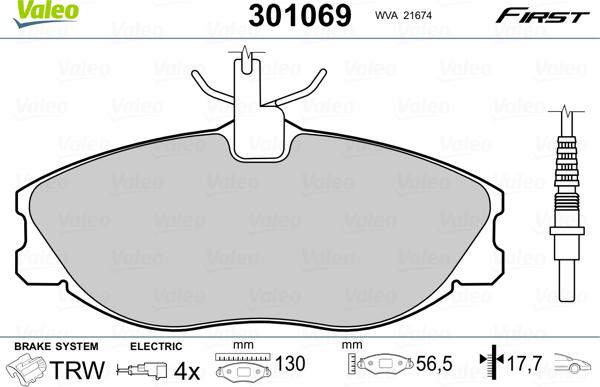 VALEO 301069 - Гальмівні колодки, дискові гальма autozip.com.ua